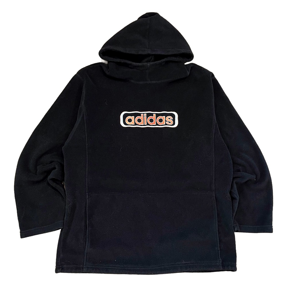 VTG Y2K Adidas Black Fleece Hoodie Streetwear Sweatshirt Center Logo XXL